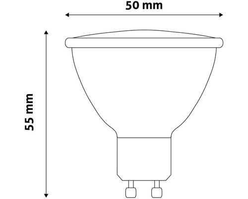 Dimensiunile unui bec: 55 mm înălțime, 50 mm diametru