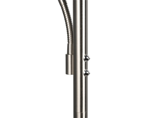 Prim-plan cu o lampă de podea cu gât flexibil și întrerupătoare