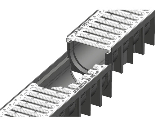 Vizualizare detaliată a unui canal de scurgere cu grilaj