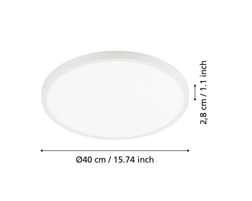 Lumină de plafon rotundă cu diametrul de 40 de centimetri și grosimea de 2,8 centimetri