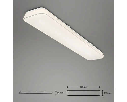 Corp de iluminat LED pentru spații umede cu dimensiunile de 435 mm x 187 mm x 58 mm.