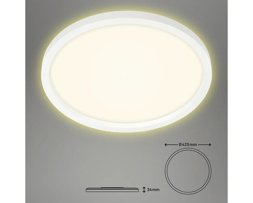 Plafonieră ovală cu dimensiunile de 425 mm diametru și 34 mm înălțime.