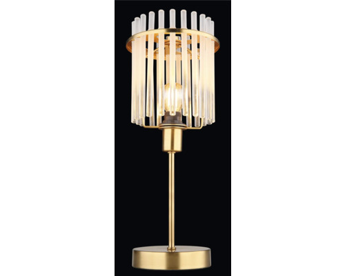 Lampă de masă cu abajur din bare de sticlă și bază metalică