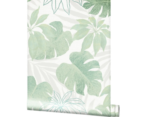 Tapet vlies 31604 Avalon model frunze verde 10,05x0,53 m Rola de tapet cu motive de plante tropicale