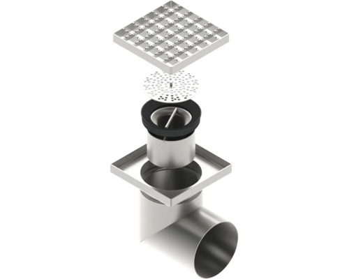 Desen explodat al unui sifon de pardoseală metalic cu grilaj pătrat