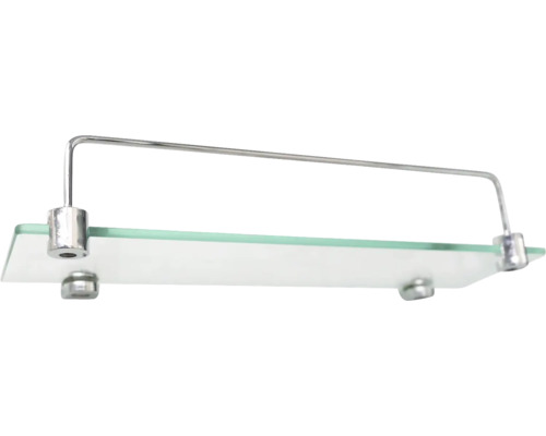 Raft din sticlă cu suport metalic pentru baie