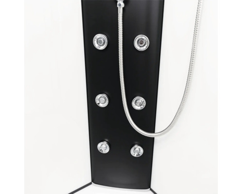 Imagine detaliată a unei cabine de duș cu panou de duș și jeturi de masaj