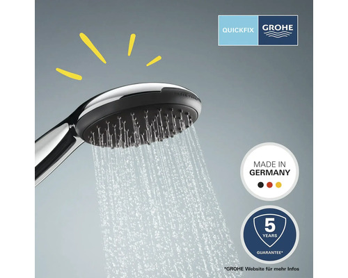 Duș de mână Grohe Quickfix cu apă curgătoare, sigiliul Made in Germany și garanție de 5 ani