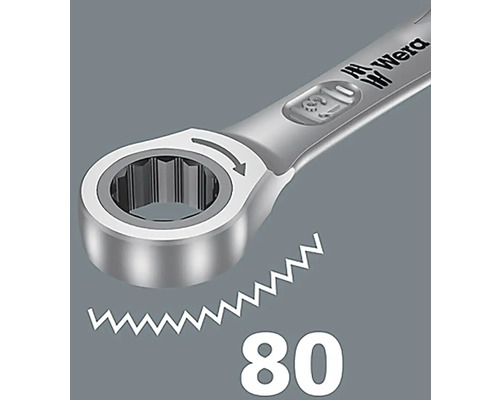 Prim-plan al unei chei cu clichet Wera cu 80 de dinți