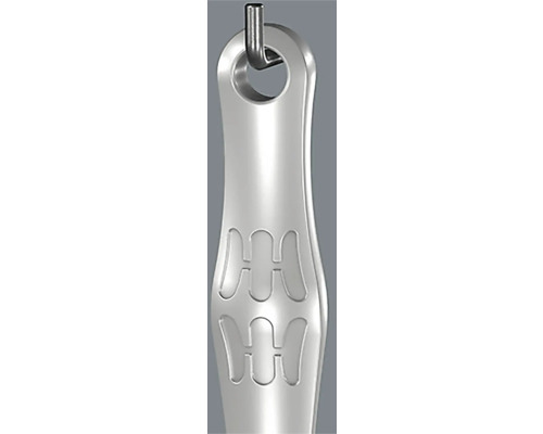 Deschizător de sticle cu unealtă și orificiu de agățare