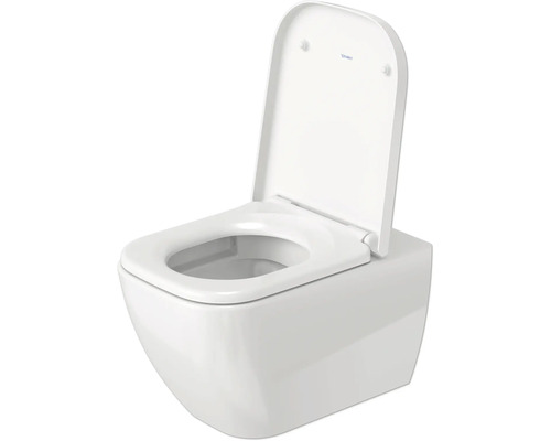 WC suspendat cu margine deschisă de spălare și capac WC ridicat