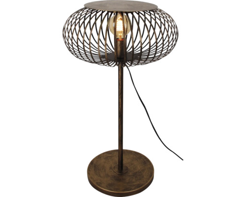 Lampă de masă cu abajur din sârmă metalică și bază rotundă