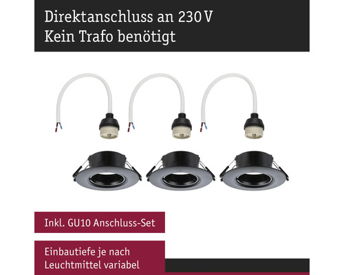 Trei spoturi încastrabile cu set de conectare GU10