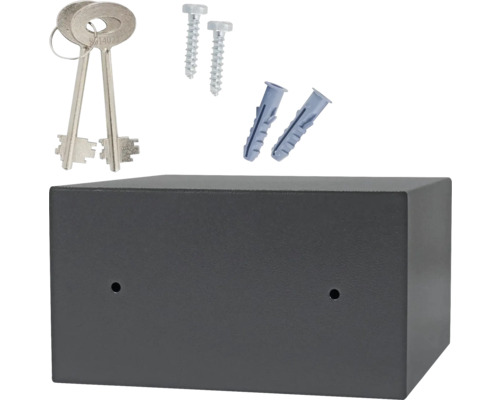 Seif gri mobilier gri cu cheie, șuruburi și dibluri