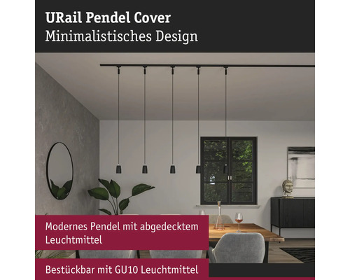 Sufragerie cu sistem de șine URail și corpuri de iluminat suspendate cu design minimalist