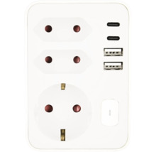 Adaptor priză cu două porturi USB A și două porturi USB C