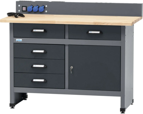 Banc de lucru cu sertare și ușă încuiabilă pentru atelier