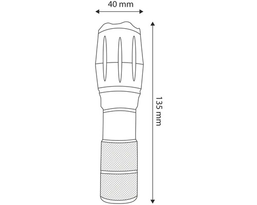 Desen tehnic al unei lămpi cu dimensiunile de 40 mm și 135 mm