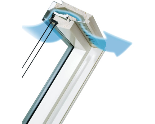 Secțiune transversală a unei ferestre de mansardă pentru a ilustra ventilația