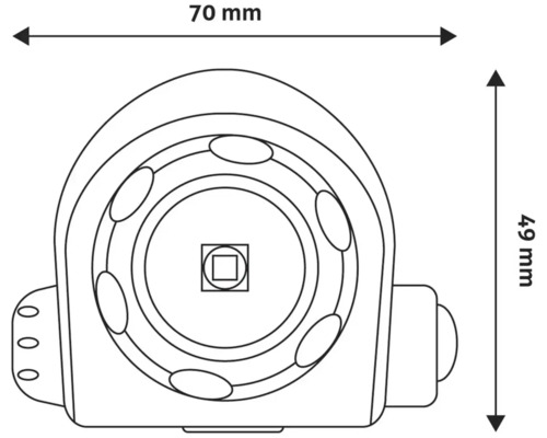 Dimensiunile unei lămpi LED, 70 mm lățime și 49 mm înălțime