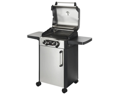 Grătar pe gaz cu două arzătoare, rafturi de depozitare și dulap inferior mobil