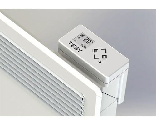 Logo TESY pe un termostat de radiator cu afișaj digital