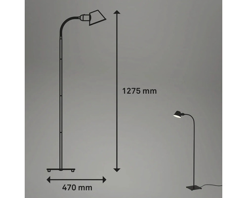 Imagine a unei lămpi de podea cu dimensiunile de 1275 mm înălțime și 470 mm lățime la bază