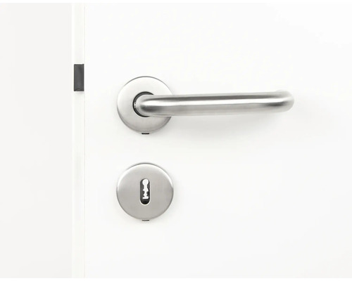 Mâner de ușă din oțel inoxidabil și gaura cheii pe o ușă