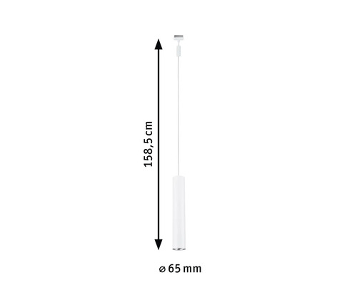 Dimensiunile unei lămpi suspendate: 158,5 cm lungime, 65 mm diametru
