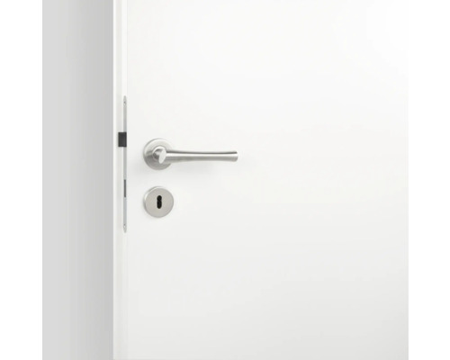 Ușă albă cu clanță și broască argintie