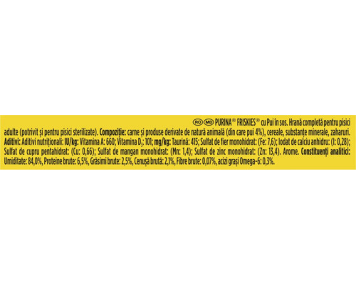 Ingredientele și informațiile nutriționale ale hranei pentru pisici PURINA FRISKIES