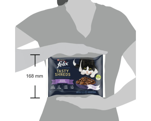 Hrană pentru pisici Felix Tasty Shreds, selecție mixtă cu vită, pui, somon și ton