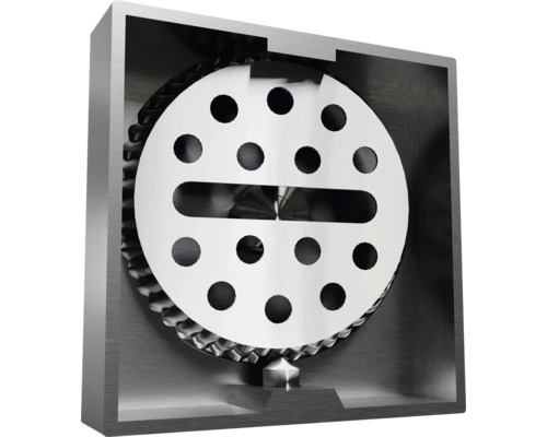 Feliator cu lamă rotundă cu găuri și o fantă într-o carcasă metalică.