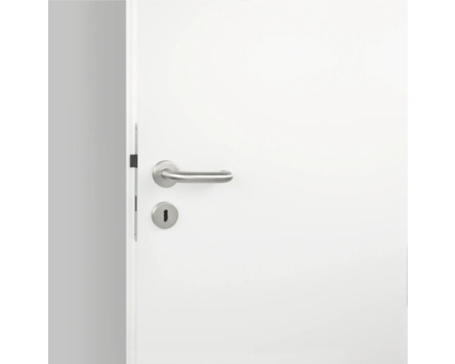 Ușă interioară albă cu clanță și gaura cheii