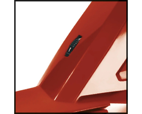 Prim-plan al unui dispozitiv roșu cu un buton de reglare