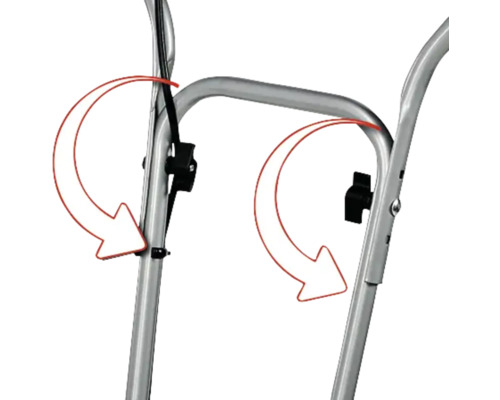 Imagine detaliată a unui cărucior de transport pliabil cu săgeți de instrucțiuni pentru utilizare.