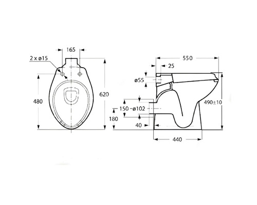 Desen tehnic al unui WC cu dimensiuni