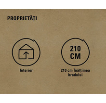 Simbol pentru utilizare la interior și menționarea înălțimii de 210 centimetri