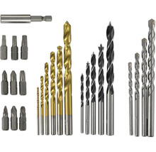 Set de burghie și biți cu diferite dimensiuni și tipuri