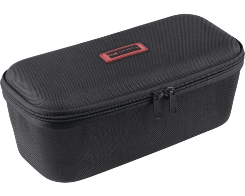 Geantă neagră pentru scule cu fermoar și logo-ul companiei