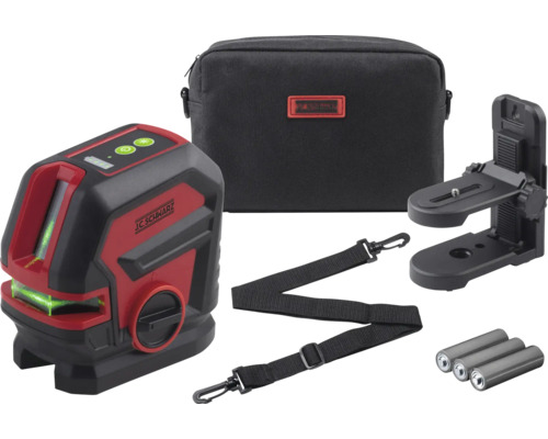 Laser de linii JC Schwarz cu accesorii precum geantă, suport, curea de transport și baterii