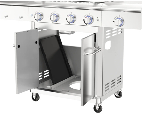 Grătar din oțel inoxidabil cu uși deschise și role
