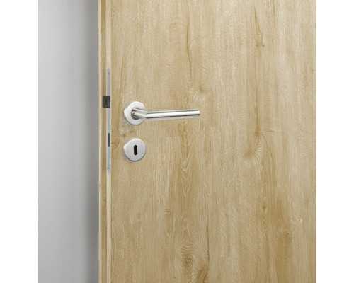 Ușă din lemn cu clanță argintie