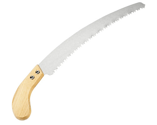 Fierăstrău manual cu lamă curbată și mâner din lemn