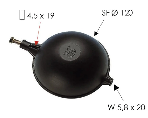 Bilă flotor cu dimensiunile 4,5 x 19, diametrul 120 și 5,8 x 20