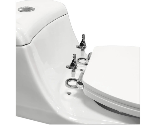 Imagine detaliată cu un vas de toaletă alb cu armături cromate