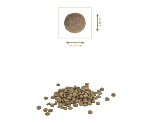 Grămadă de hrană uscată cu indicații de dimensiune