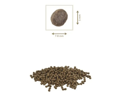 Imagine cu hrană pentru pești cu dimensiunea de 5 mm și 7 până la 8 mm