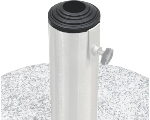 Detaliu cu suport de umbrelă de soare cu șurub de blocare și tub