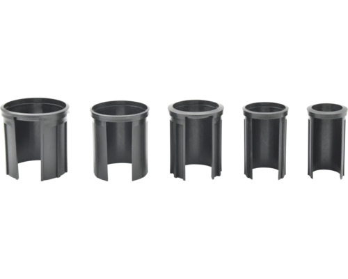 Cinci tuburi goale din plastic de diferite dimensiuni